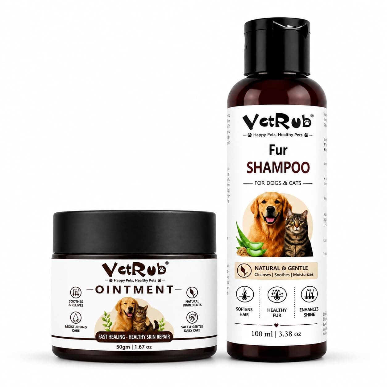 VetRub Fur Shampoo 100ml & Pet Ointment 50g for Dogs & Cats