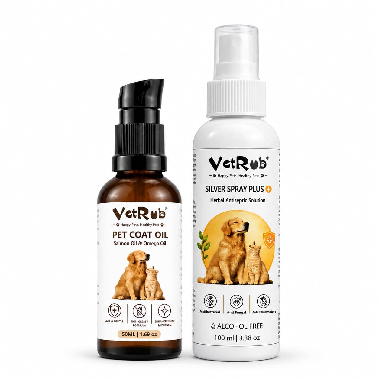 VetRub Pet Coat Oil 50ml & Silver Spray Plus 100ml for Dogs & Cats
